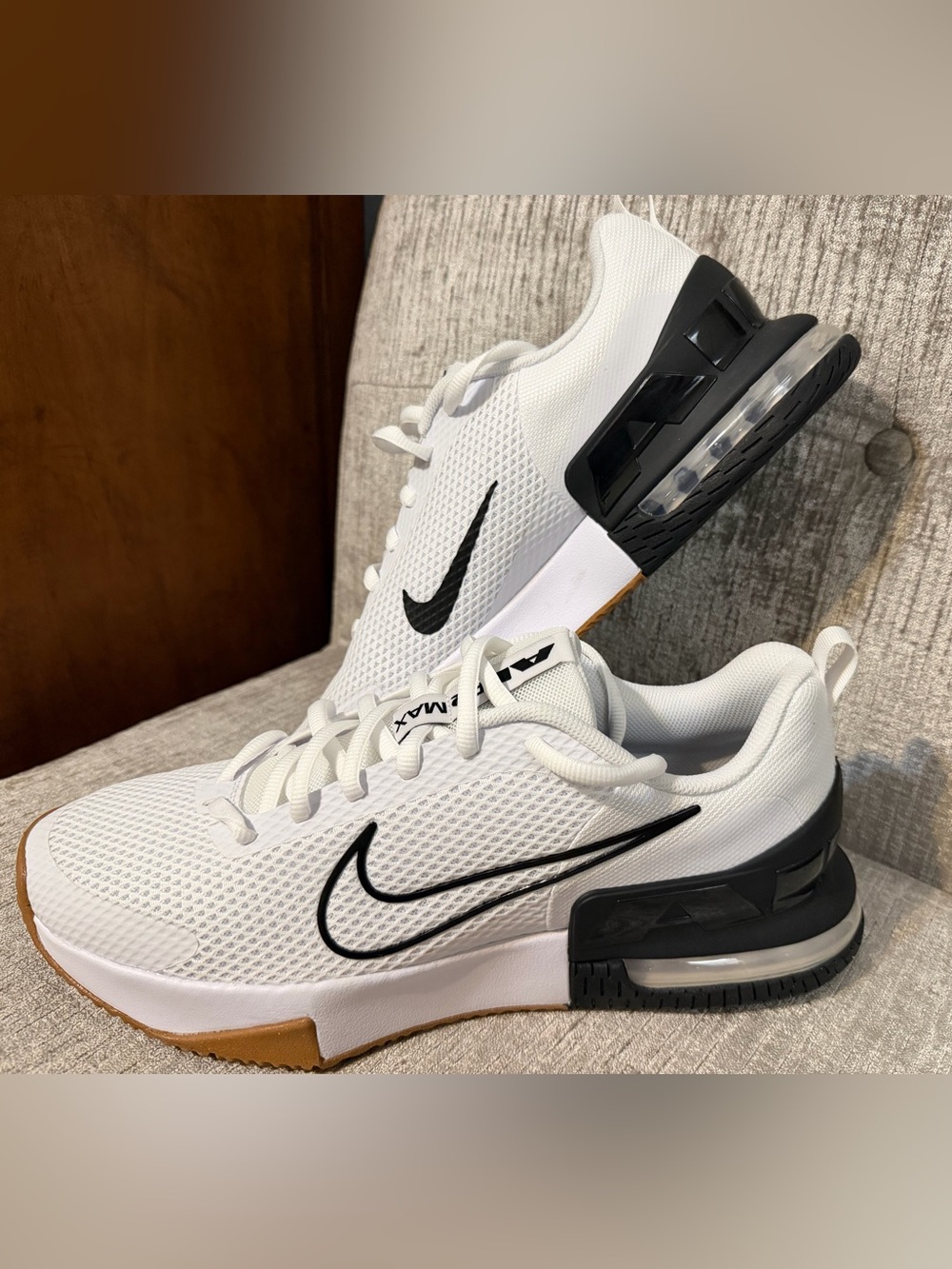 New Men's Nike Air Max White Sneakers with Black Swoosh and Gum Trim